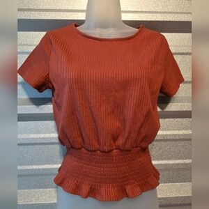 Paper Crane Terracotta Ribbed Short Sleeve Top